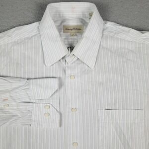 Tommy Bahama Size 16 34/35 White Blue Striped Long Sleeve Button Up Dress Shirt